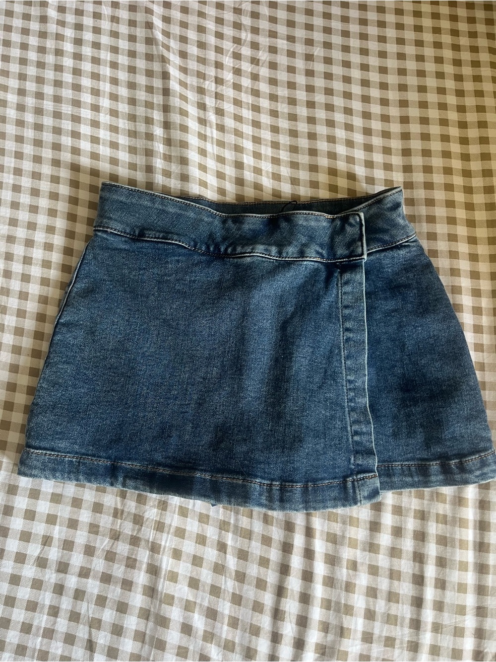 Garage Blue Denim Wrap-Front Mini Skirt